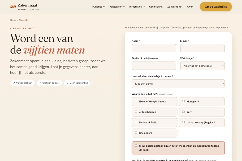 Screenshot 2 van de website van Zakenmaat, de website