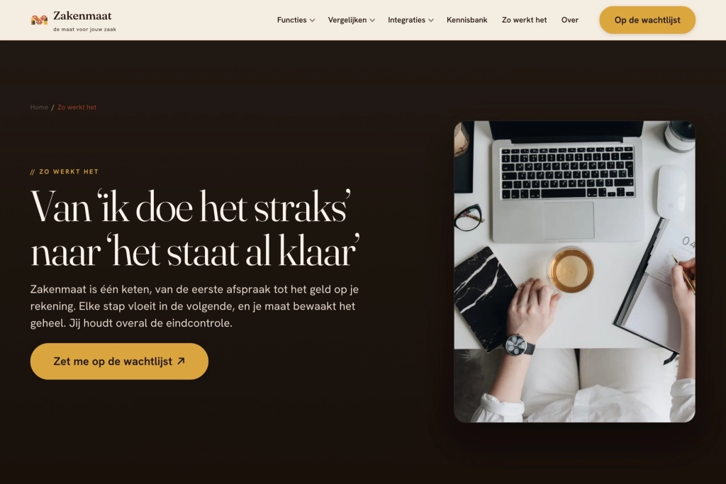 Screenshot 1 van de website van Zakenmaat, de website